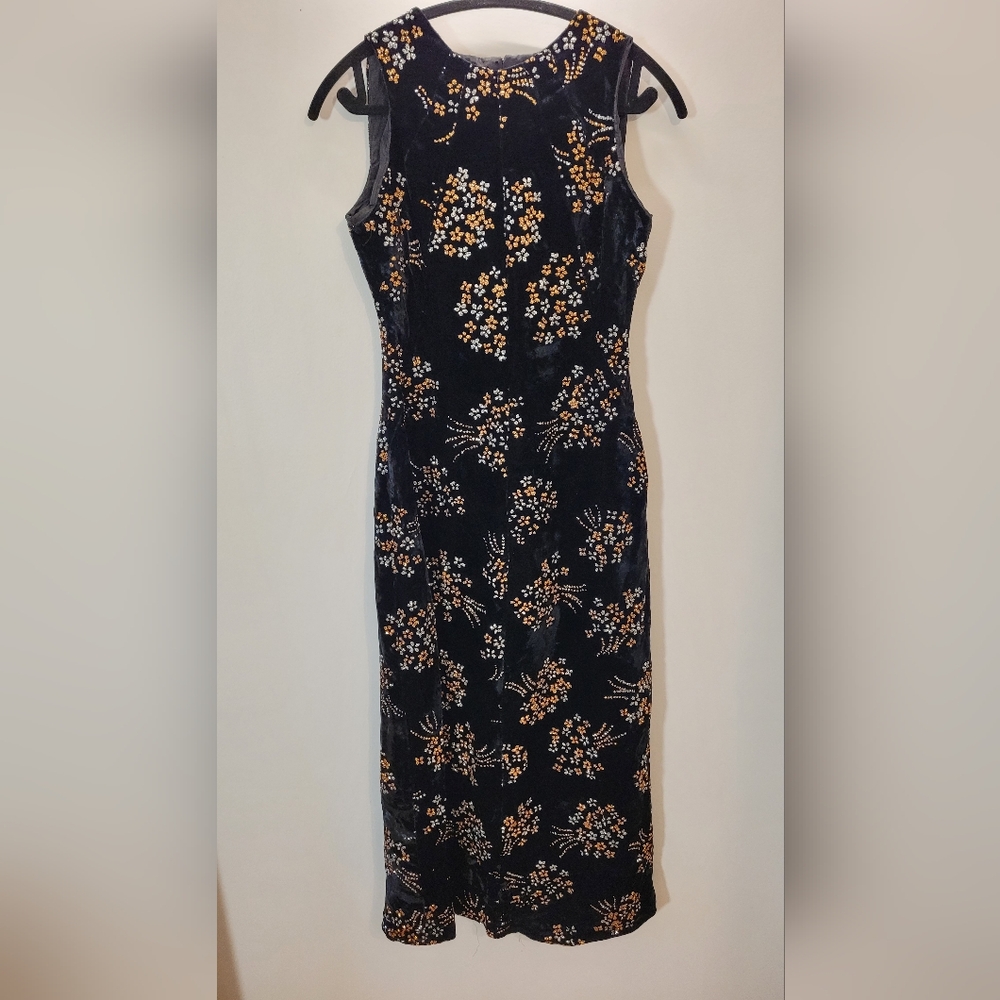 Vintage Sparkly Velvet Black Gala Dress With Copper And Silver Accents - Size S